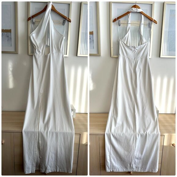 Amanda Uprichard Dress Womens Large Maxi Zahara Gown Cut Out Halter Twist White - Picture 3 of 9
